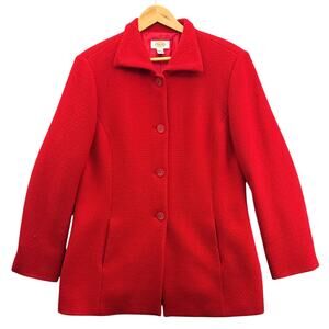 Talbots Wool Tweed Ruby Red Pea Coat Women 14